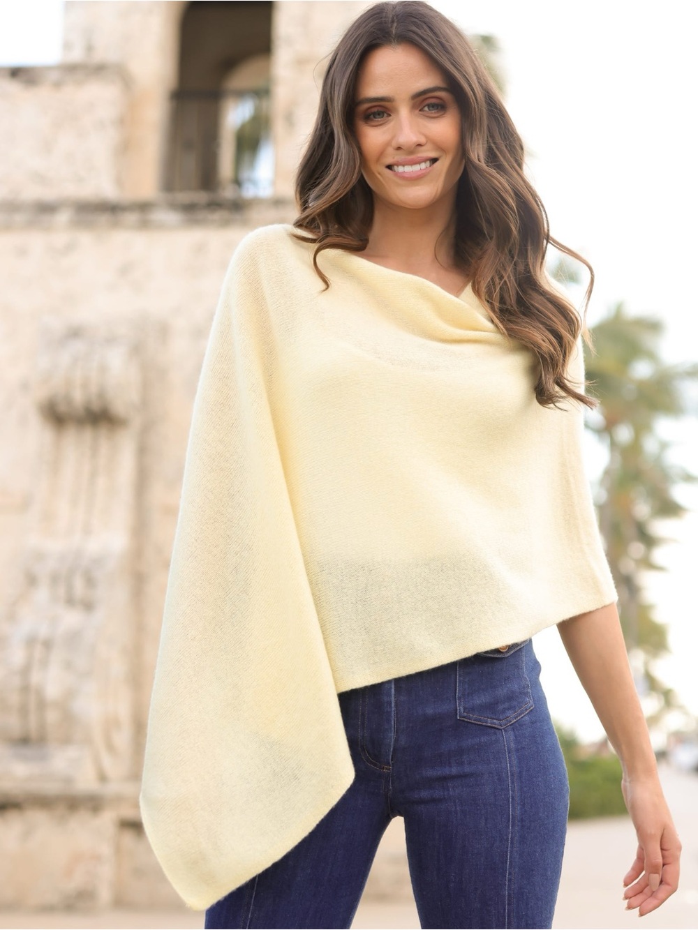 Skin Cashmere Cream Lightweight Poncho Sweater